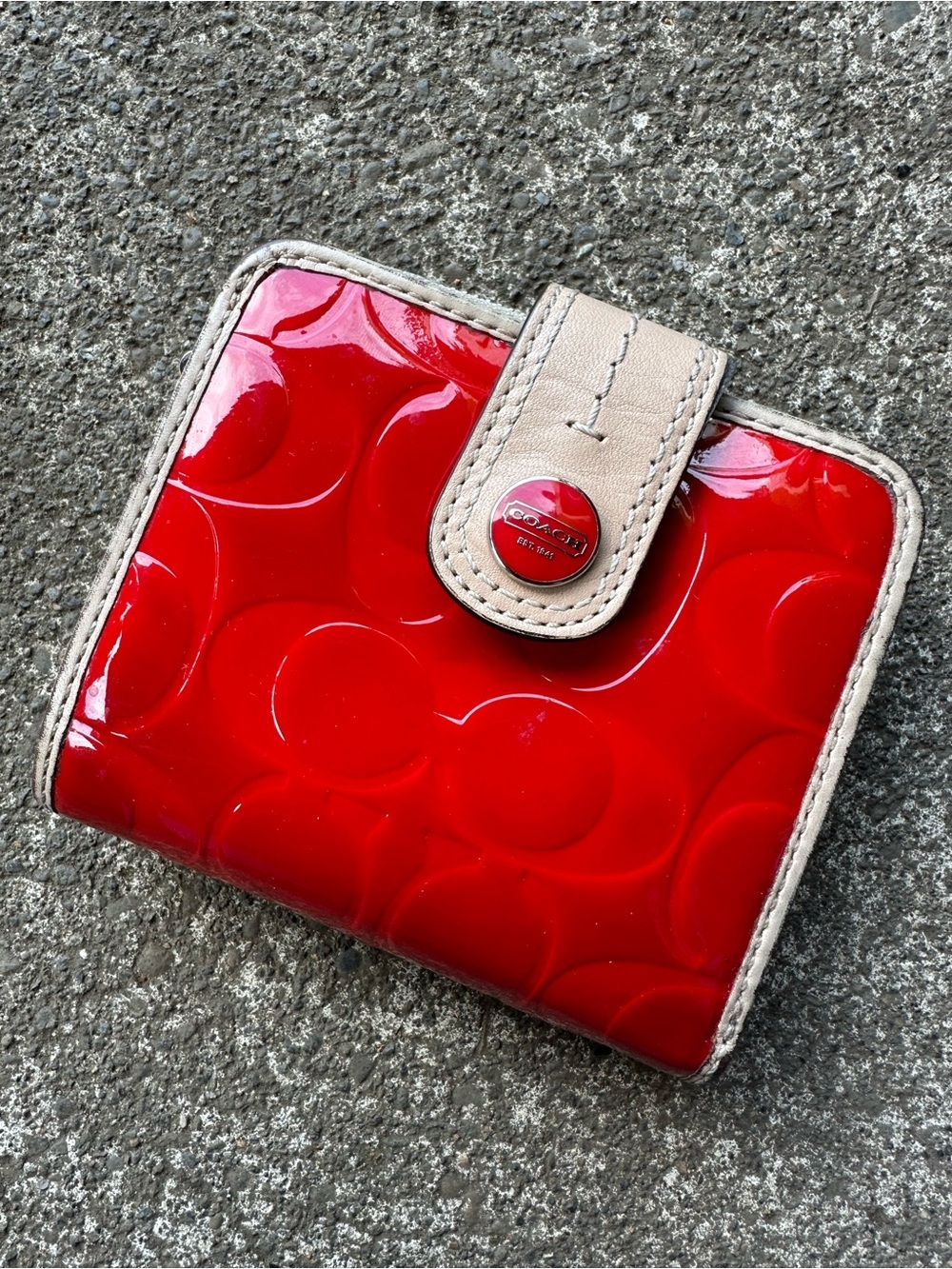 Coach Red Patent Leather Signature CC Logo Wallet